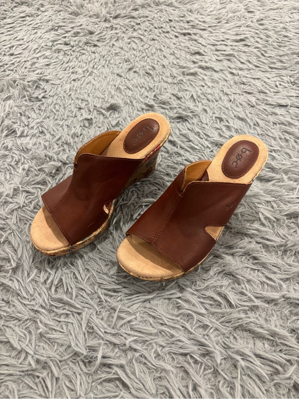 BOC by Born Dianna Brown Leather Upper Floral Cork Wedge Sandals Women's Size 8M